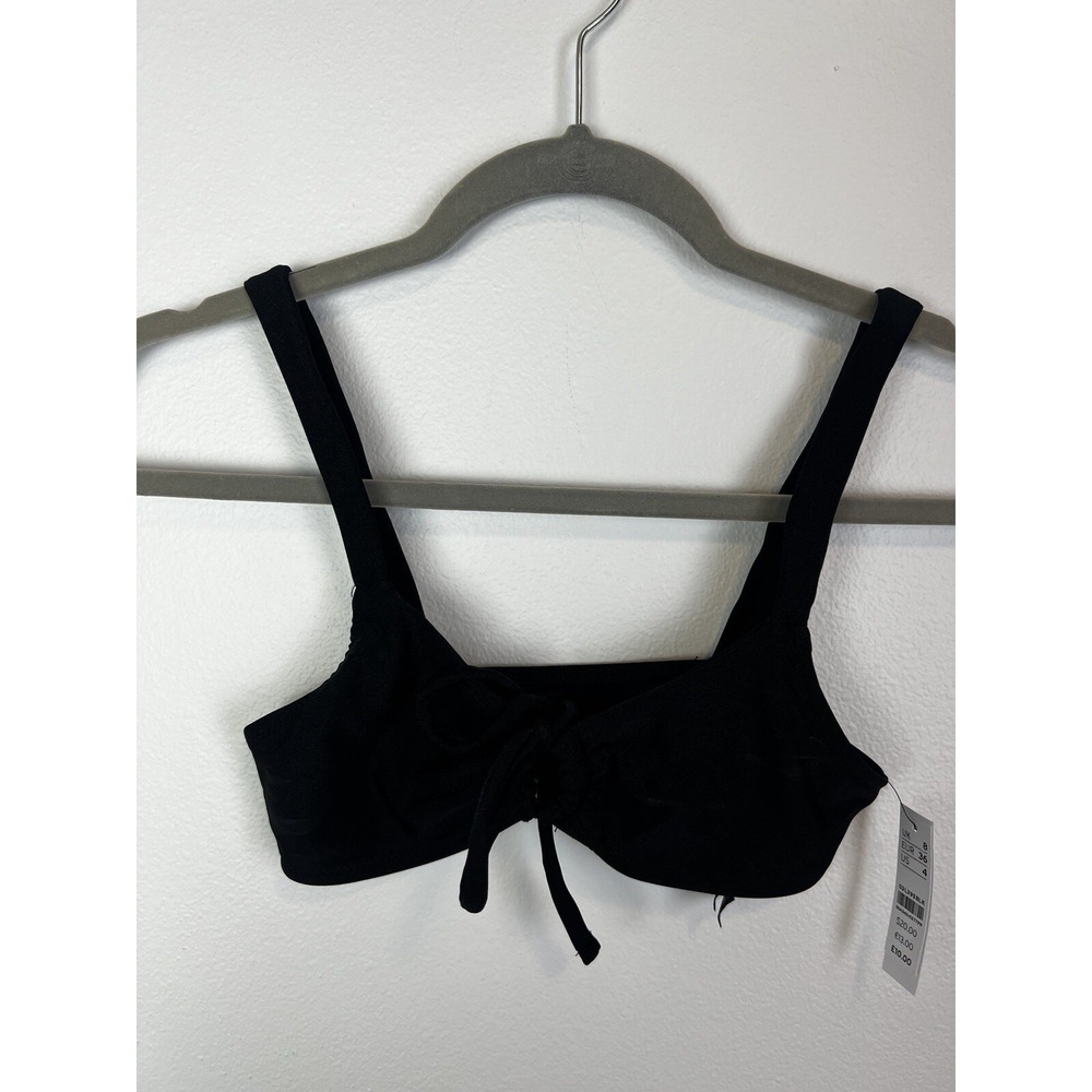 Topshop Black Shiny Ruched Tie Bikini Top Size US 4 NWT